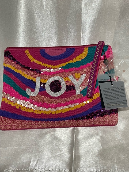 America & Beyond Handbags - NWT America&Beyond “JOY” Sequins,Glass Beads  Handcrafted/Cotton Canvas Clutch